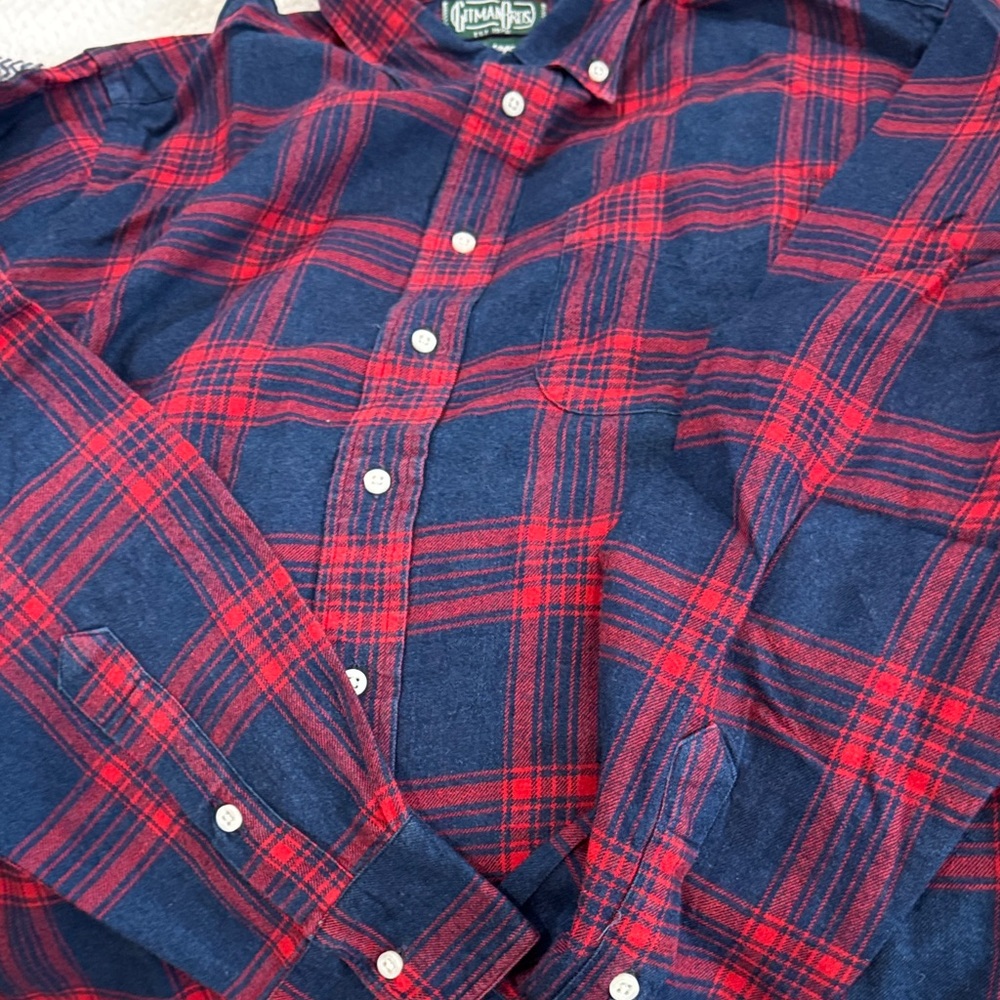 Gitman Brothers Flannel Red & Blue Plaid Button Down Shirt With Pocket